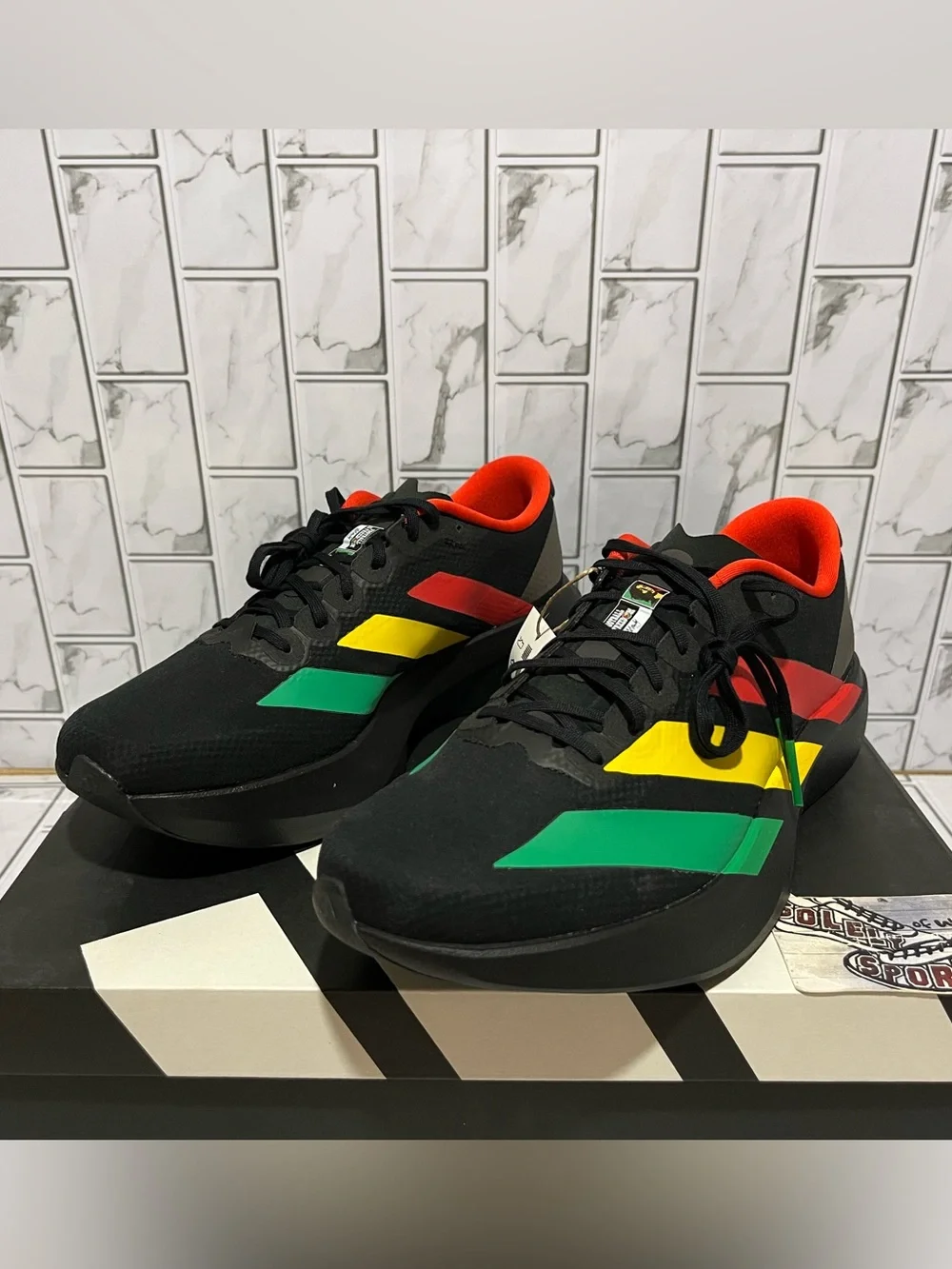 New Adidas Adizero Evo SL Woven Bob Marley Red Green Black Running Shoes Gym Men